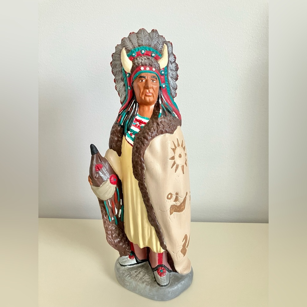 Native American Indian Tribe Chief Bull Horn Headdress Hand Painted Ceramic